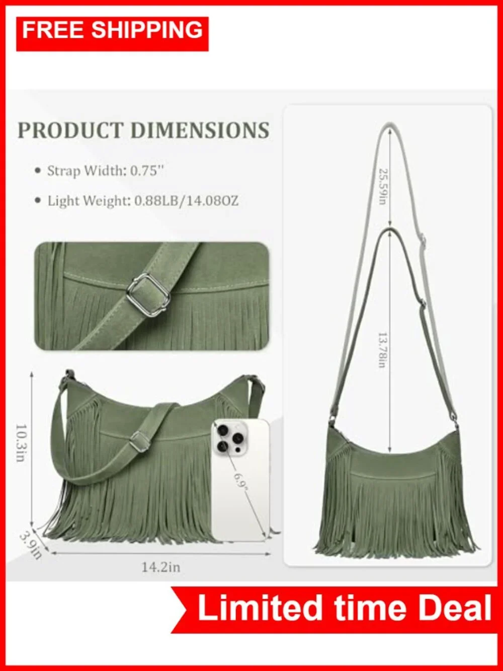 Vintage Western Suede Hobo Bag Crossbody Shoulder Purse for Women